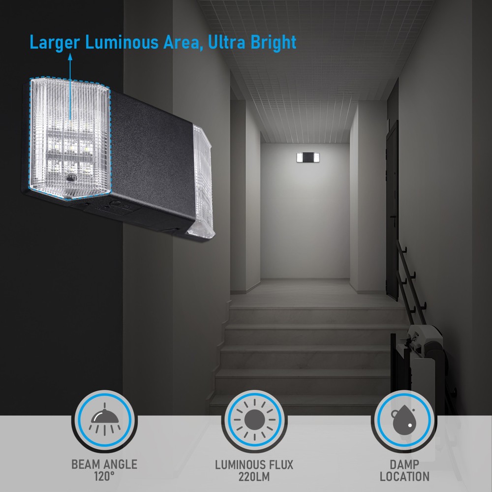 2 Pack LED Commercial Emergency Lights, Battery Backup Exit Light, Black