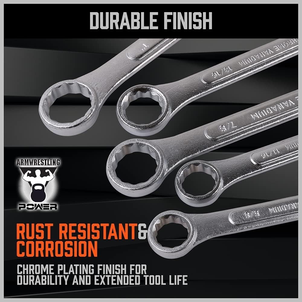 26-Piece Chrome Vanadium Combination Wrench Set with Rolling Pouch – SAE & Me...