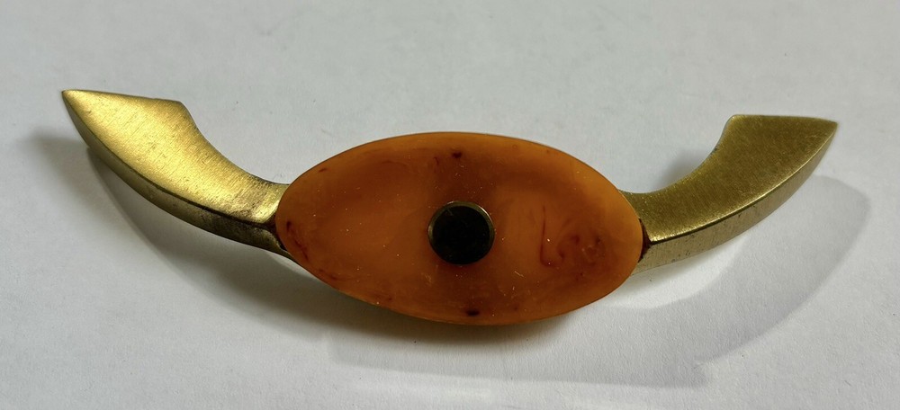Amber Tortoise Brass Bakelite Antique Hardware Art Deco Drawer Pull 3.5” centers