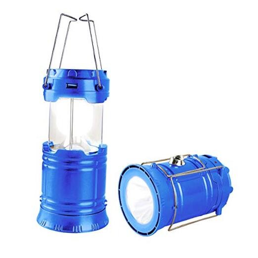 LED Camping Lantern, Solar and Rechargeable Lantern Flashlight Collapsible Blue