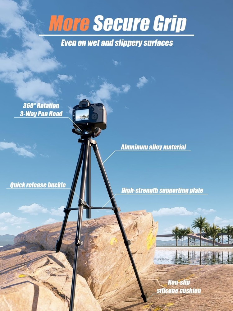 71" Camera Tripod, Versatile Cell Phone Tripod with Wireless 71", Black