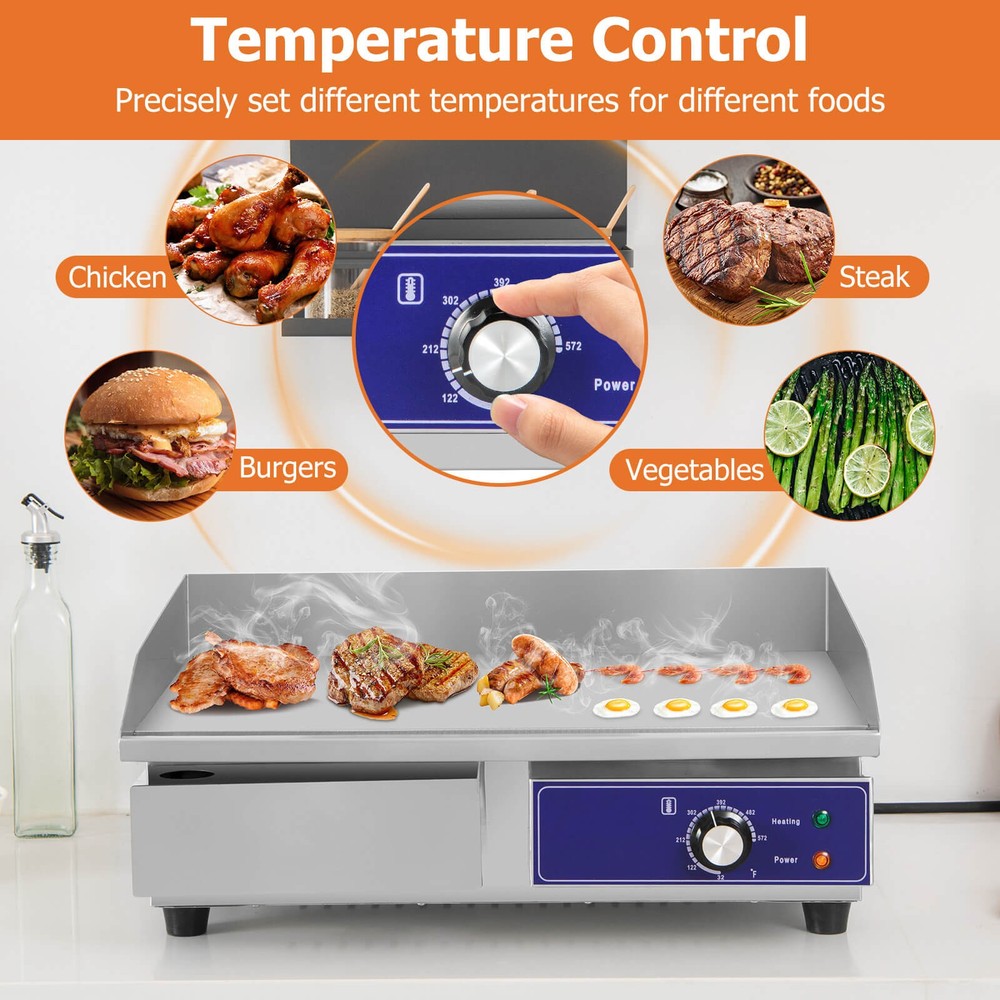 22" Commercial Electric Griddle w/ Adjustable Temperature Control 122℉-572℉