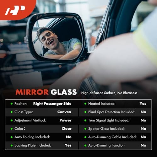 Right Passenger Side Heated Mirror Glass with Backing Plate - Compatible with