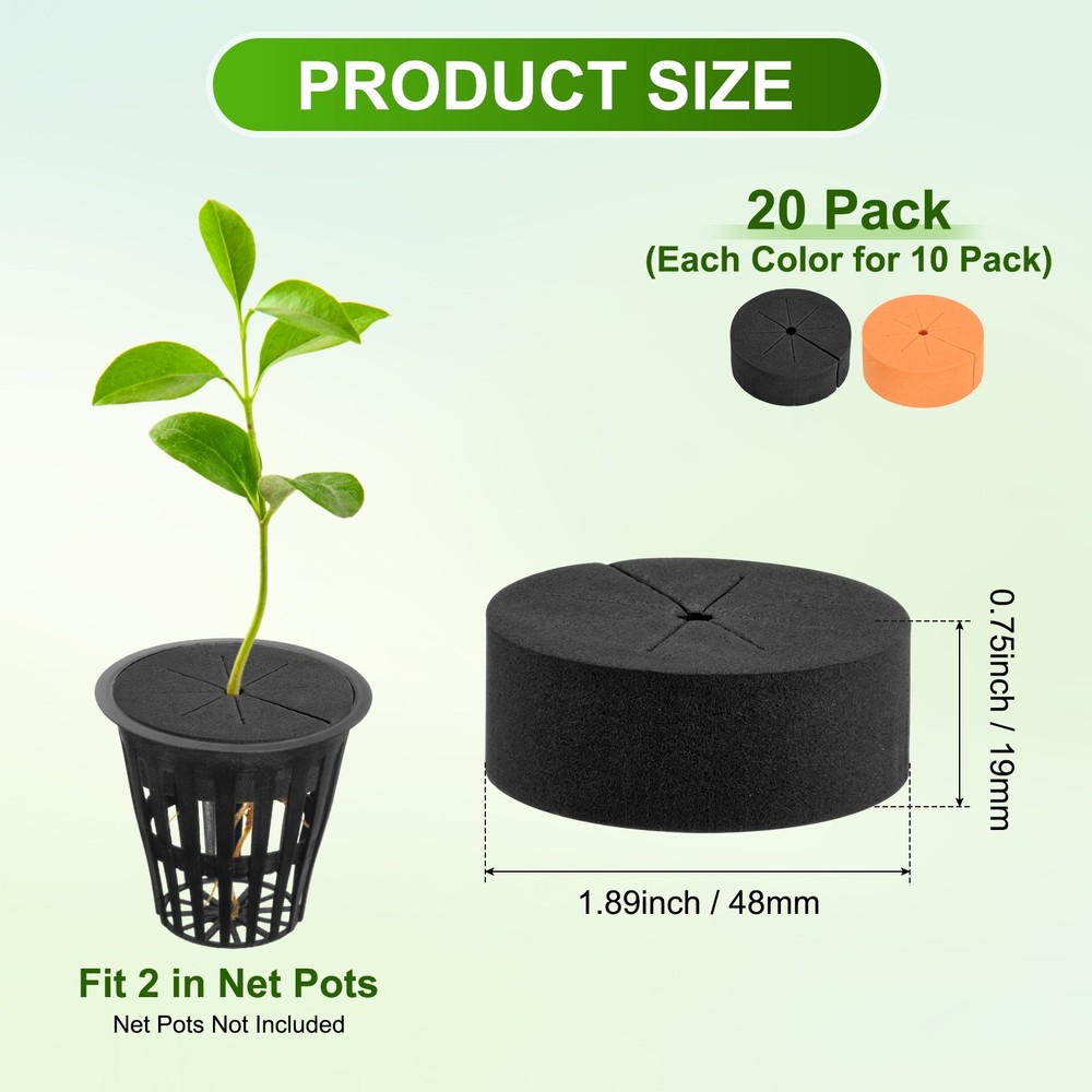 20-Pack Cloning Collars Inserts, Hydroponics Sponge Cloning [Black, Orange]