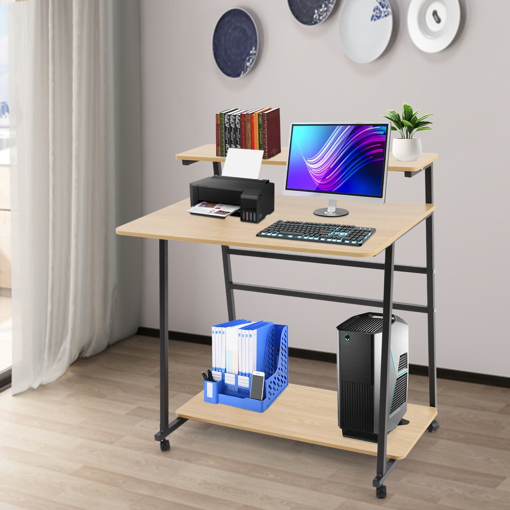 Modern Free Standing Home Office Desk Rolling Computer Desk 3-tier Computer Desk