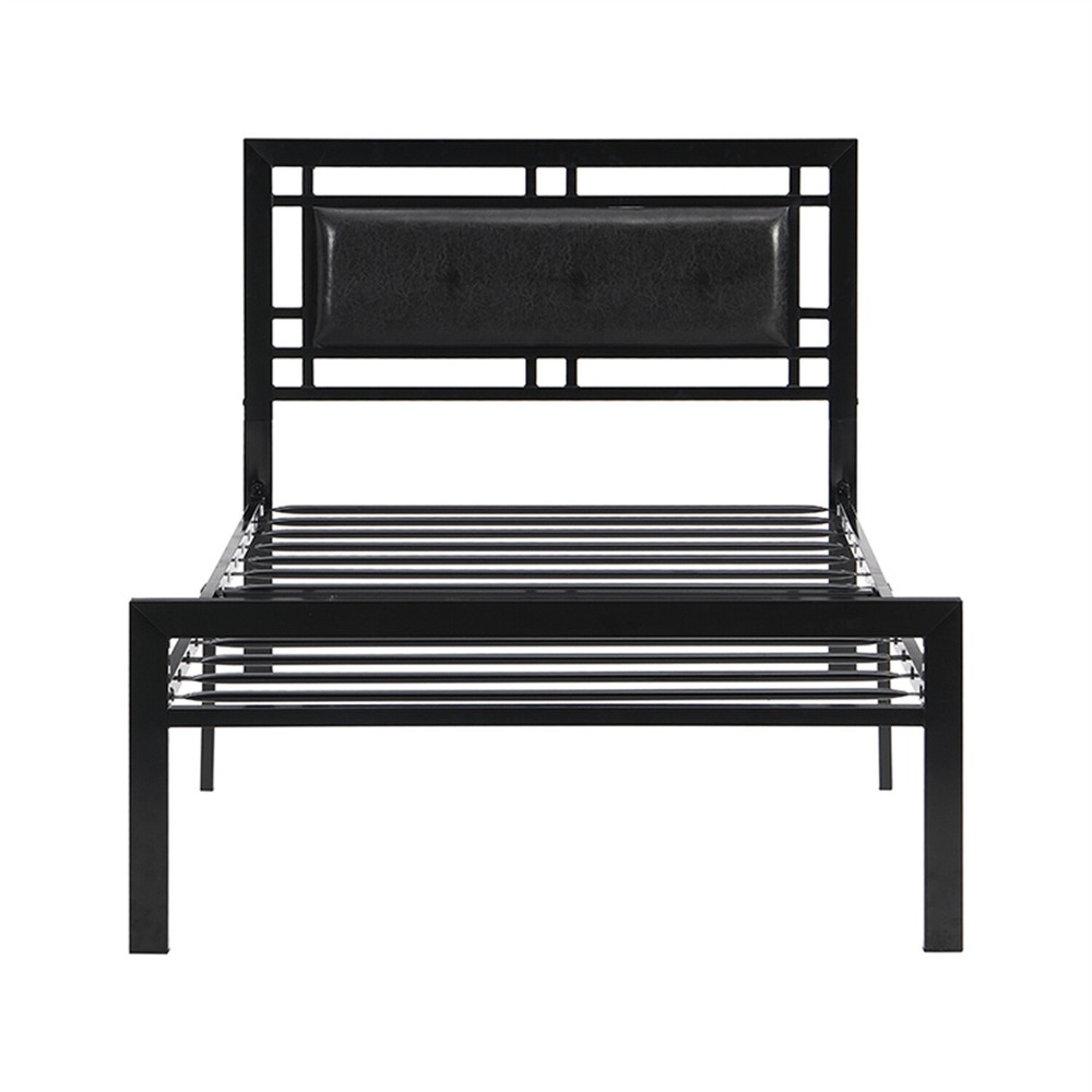 Modern Twin Size Bed Frame Metal Platform Bed Frame Sturdy Slat Support Black US