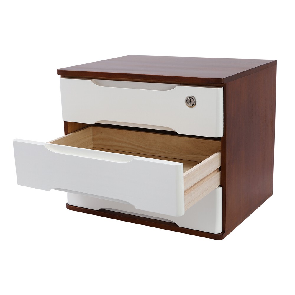 Wooden Desktop Storage Box Drawer Office Home Table Display Organizer with Lock.