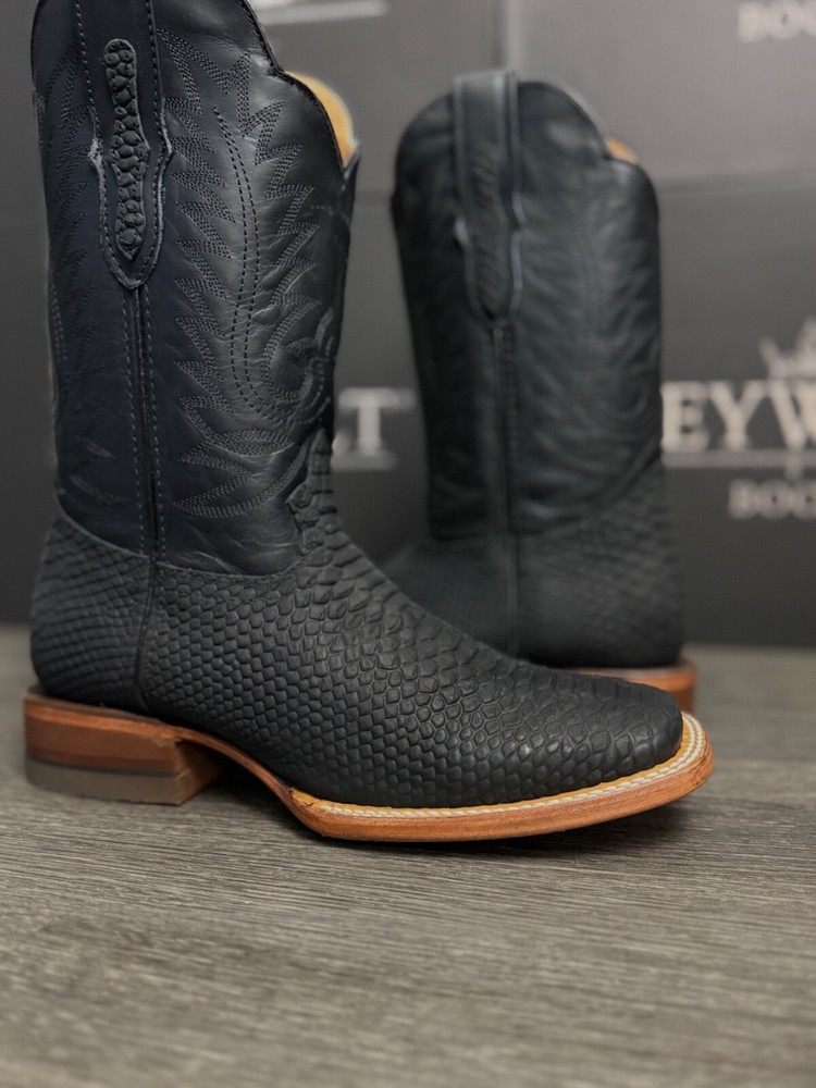 MEN'S REYWELT RODEO WESTERN VAQUERAS PYTHON PRINT BLACK MATE COWBOY BOOTS