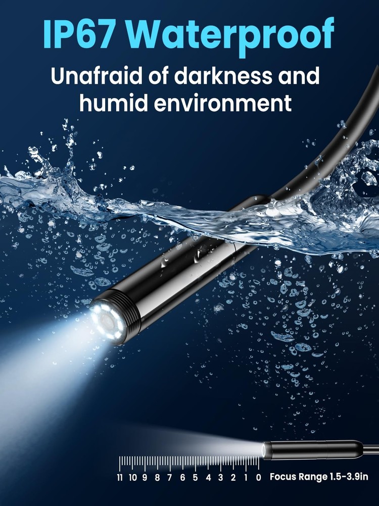 Endoscope Camera with Light, 4.3" IPS Screen 1080P Borescope with 8 LED Light...