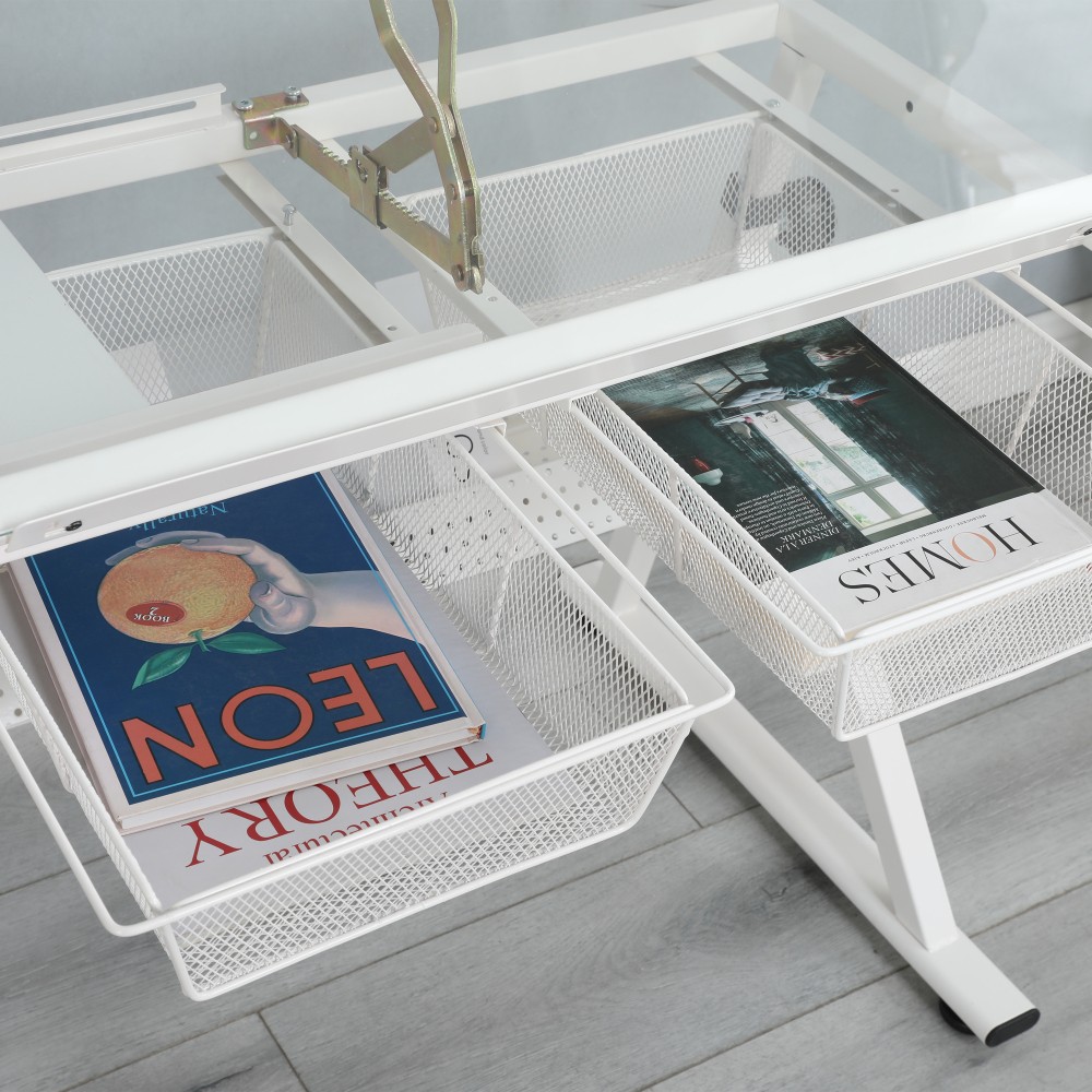 Adjustable Tempered Glass Drafting Table with Chair - Drawing Art Desk