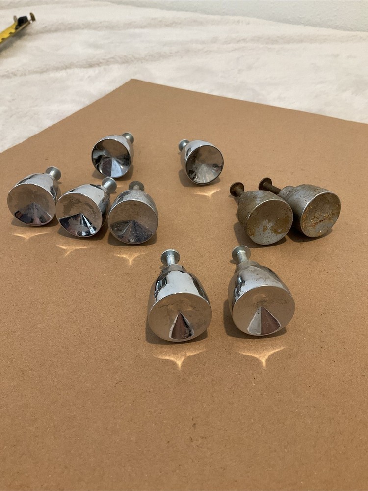 9 Vintage Chrome MCM Knobs / Pulls / Handles - Mid Century