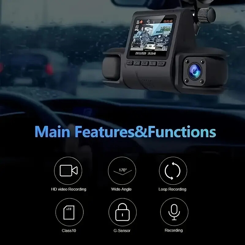 2-Inch 3 Lenses Dash Cam Front Rear Inside 1080P Car DVR Dashboard Camera