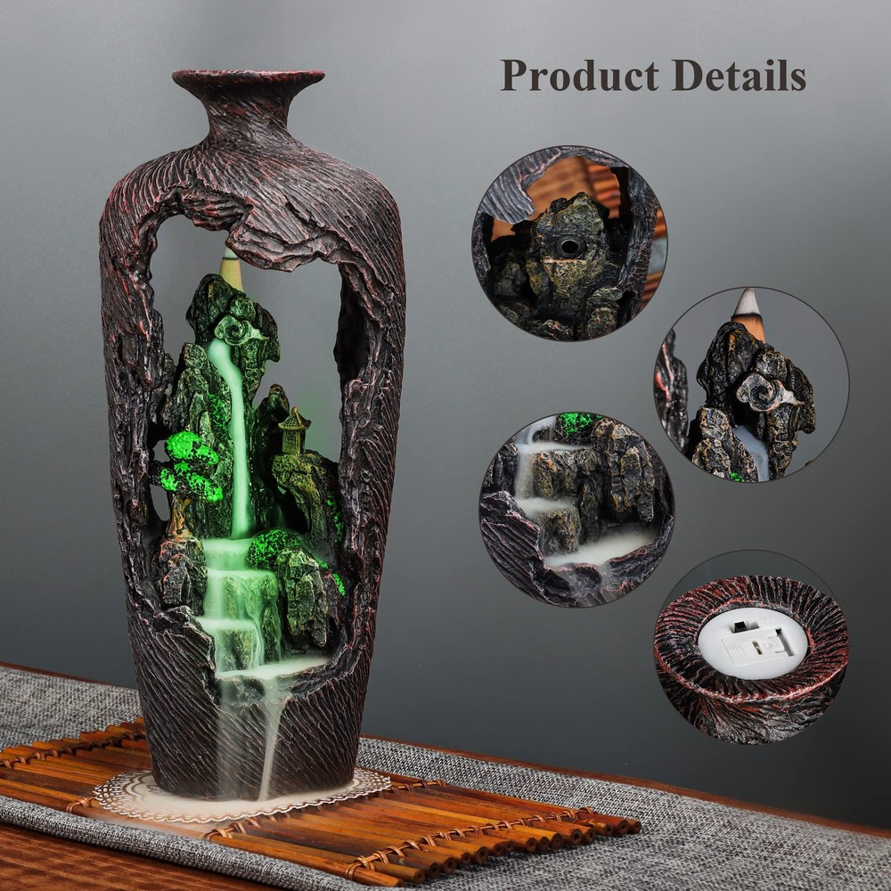 DOBEHOME Mountain Waterfall Incense Burner Backflow Waterfall, Brown
