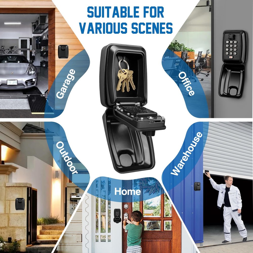 Key Lock Box Wall Mounted Key Storage Box Waterproof 12 Digit Combination Sec...