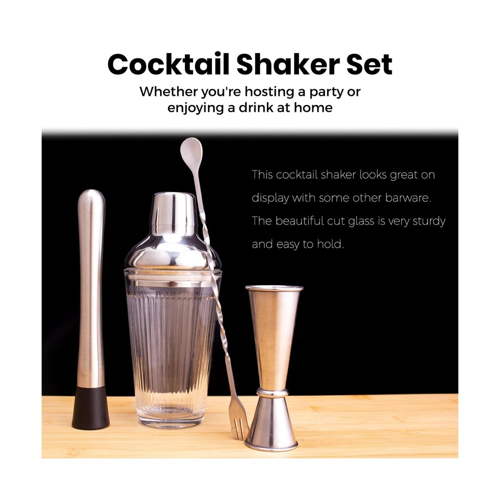 Silver Cocktail Shaker Set - Bartender Shaker Kit with Mixing Tools... Fast Ship