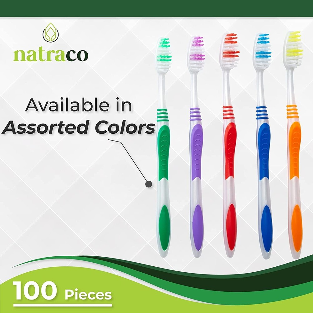 200 Bulk Toothbrushes + Caps, Individually Wrapped, Medium Soft, Multi Colors