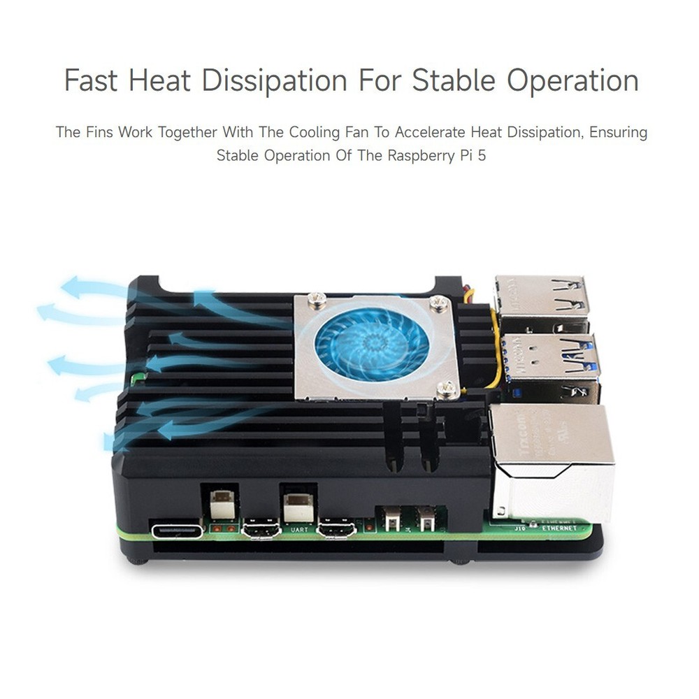 Waveshare Aluminium Alloy Case H for Raspberry Pi 5 with Temperature-Controlled