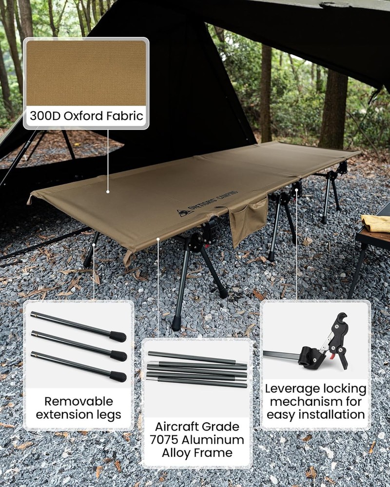 SUPRANUBIS Camping Cot Height Adjustable W/ Cot Leg Extenders Strong Support