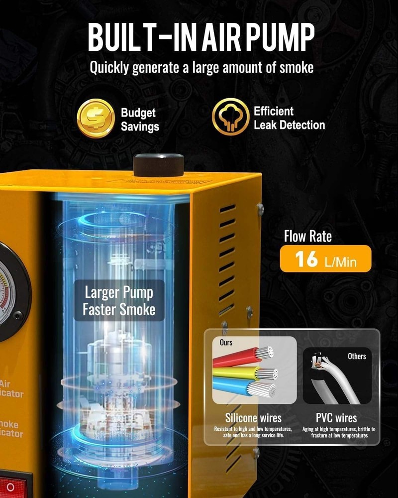 Efficient Leak Detection Smoke Machine with Adjustable Flow Gauge - 11.38x10.28"