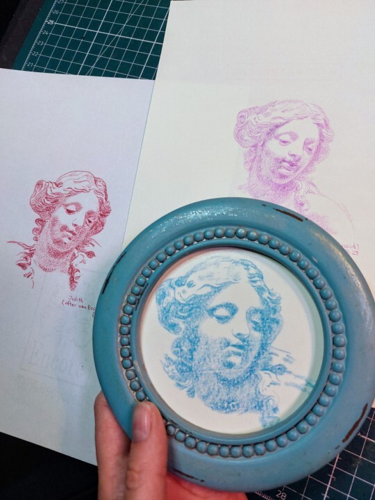 Original Drawing OOAK Framed Classical Bust Rococo Woman Head