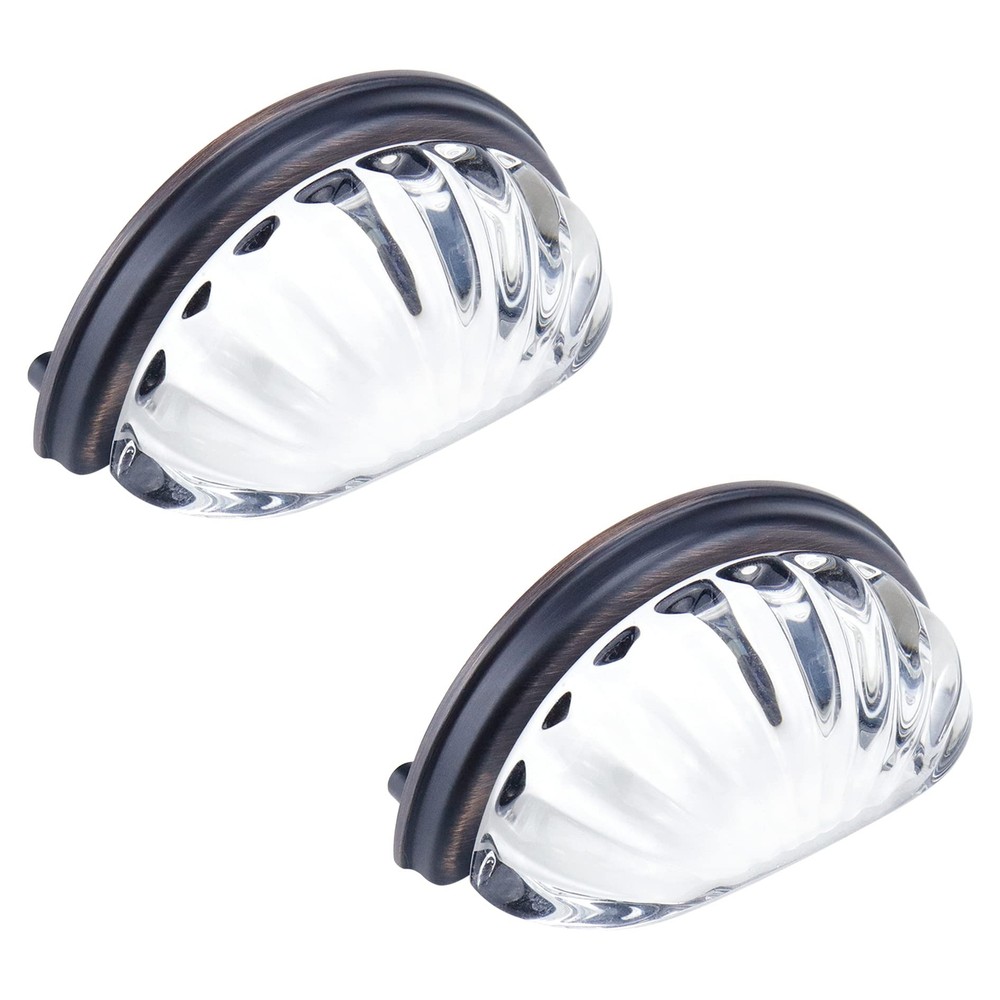 3" Hole Centers Clear Glass Cabinet Cup Pulls Scalloped Glass Round Cup Pull ...