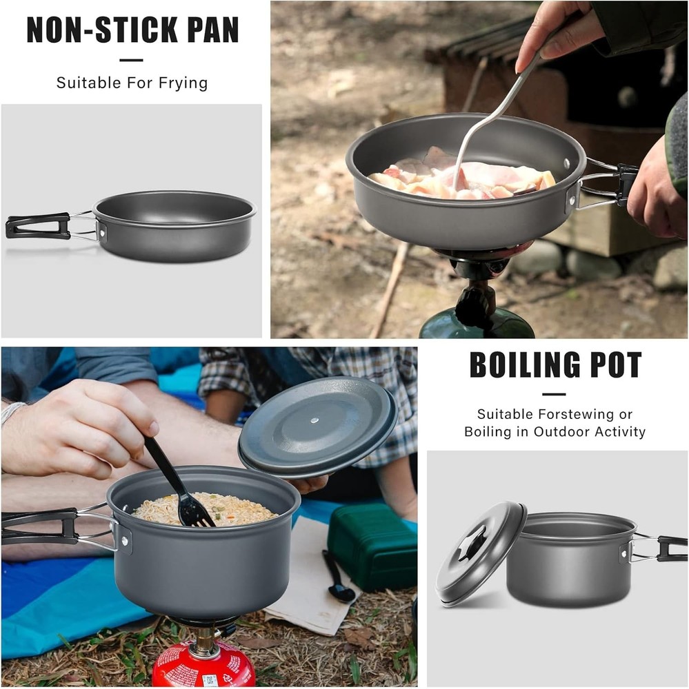 10pcs Camping Cookware Set Non-Stick Lightweight Stackable Pots Pans with Bag
