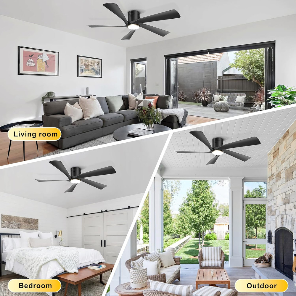 52” Low Profile Ceiling Fan with Lights, Remote & APP Control Modern Flush Mount