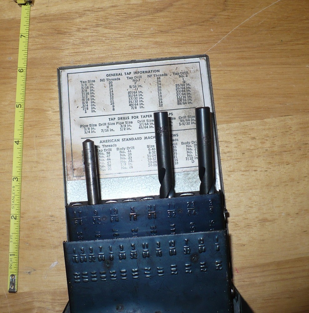 Vintage Sears Craftsman Automatic Drill Index Toolbox & 3 Drill Bits