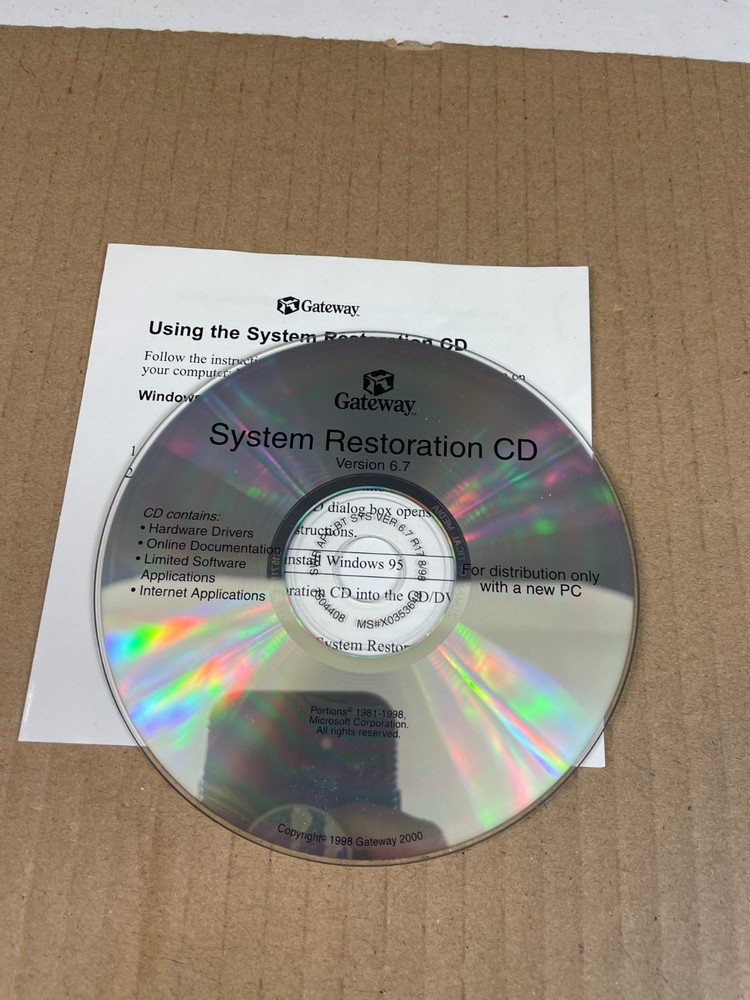 Vintage  Gateway System Restoration CD Version 6.7 PC Software Disc