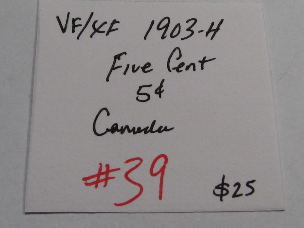 VF/XF 1903-H Five Cent 5¢ CANADA. #39