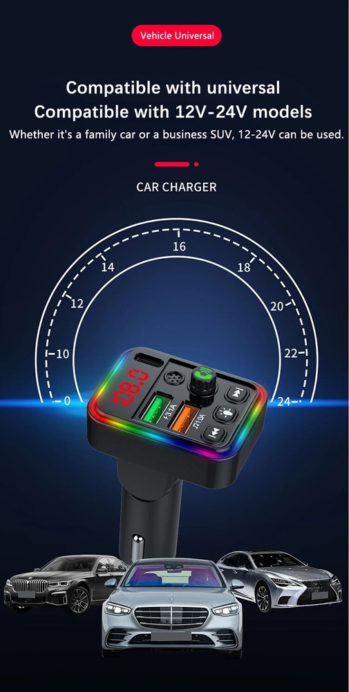 Car Wireless Bluetooth 5.3 FM Transmitter MP3 Player USB Fast Charger Adapter