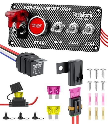 Ignition Rocker Switch Panel 12V 5 in 1 with Engine 5 Gang RED Ignition Panel