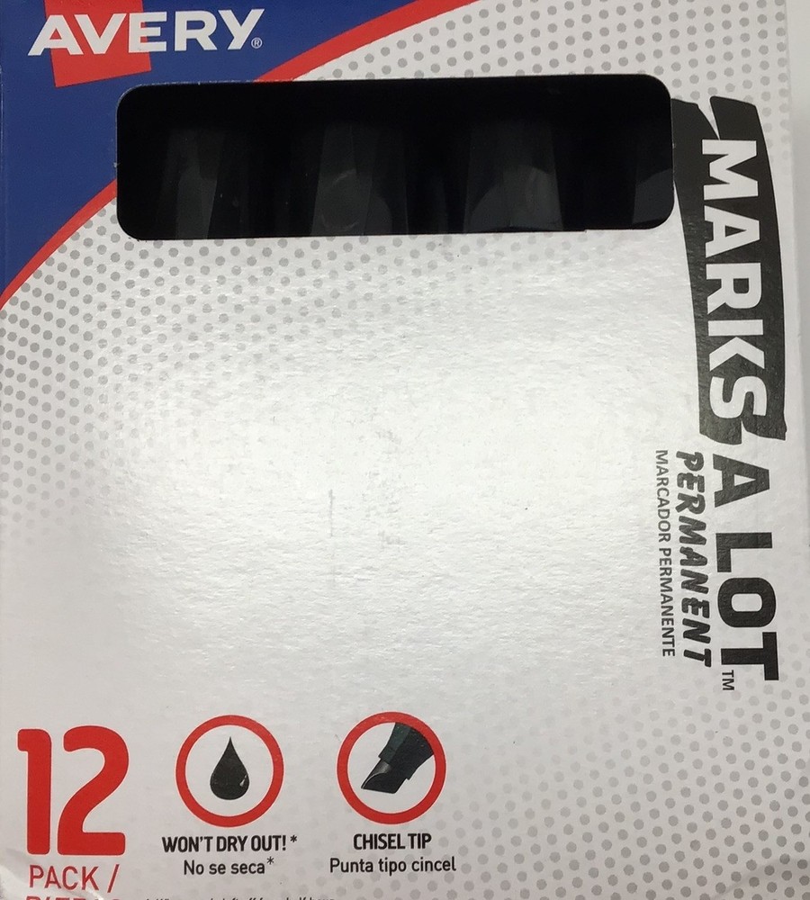 Avery Large Permanent Marker Marks A Lot Three boxes 36 Total Chisel Tip Black