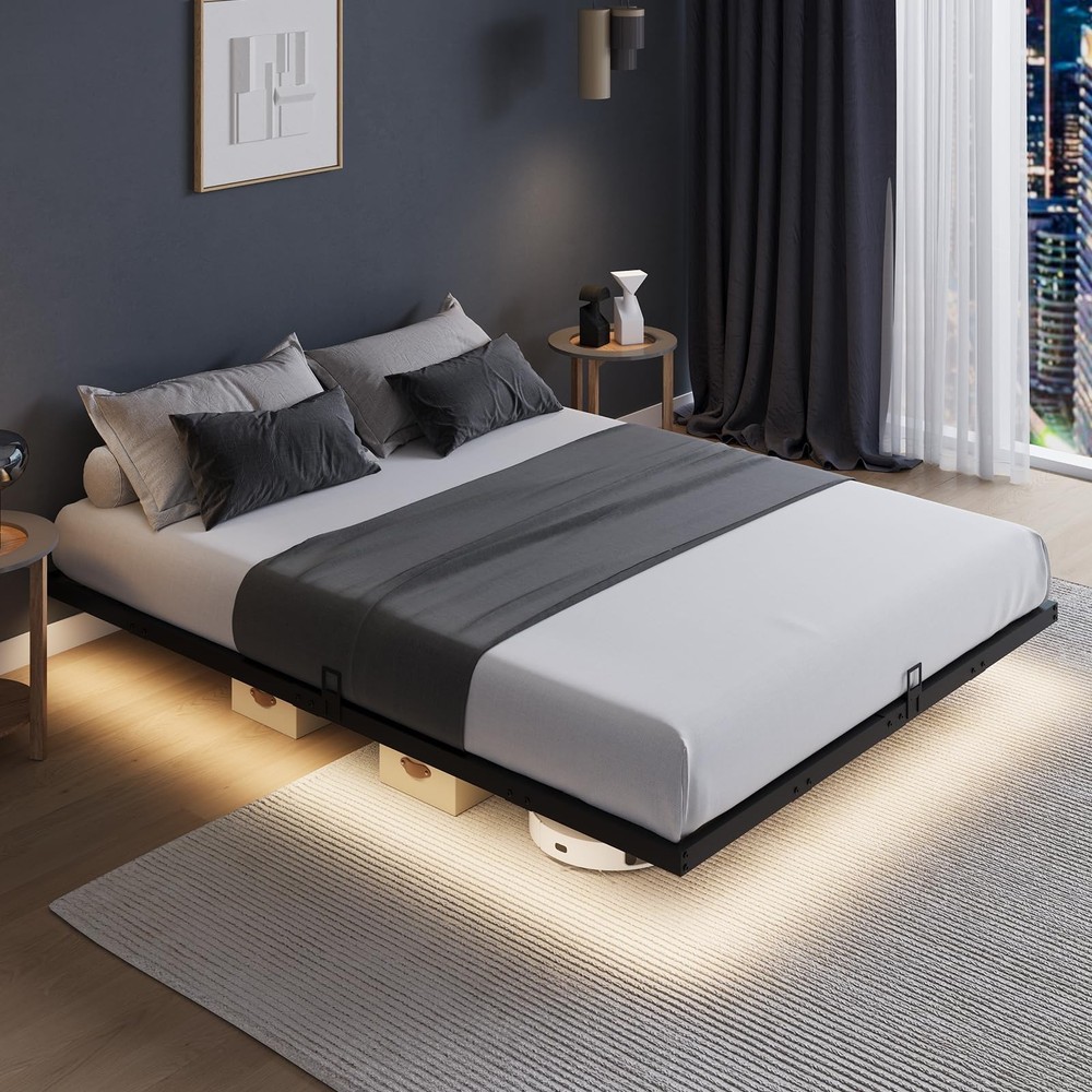 Novilla Floating Bed Frame with LED Lights, Modern Platform Queen Bed Frame w...
