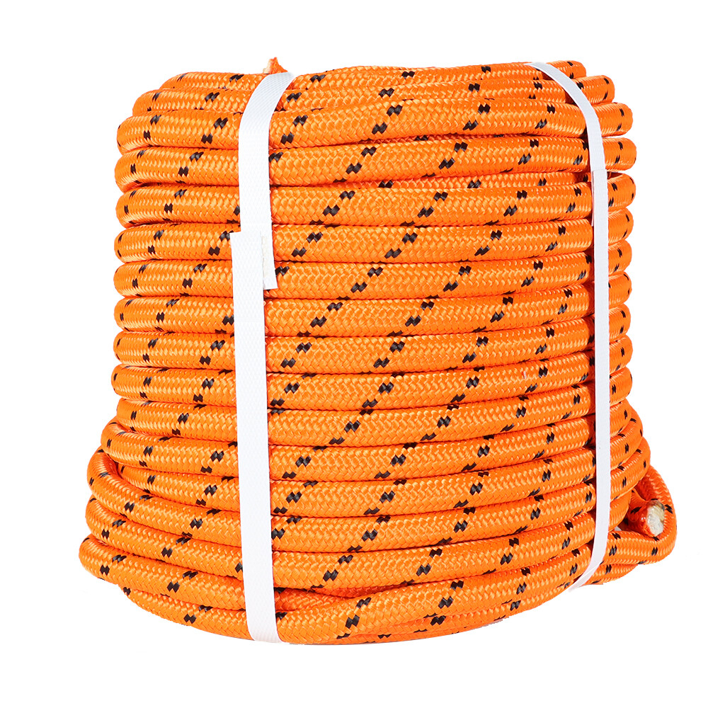 1/2"×150' Bull Rope Double Braid Polyester Rope 6180Lbs Orange Breaking Strength