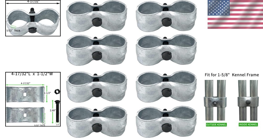 8 Set Chain Link Fence Panel Clamps - 1-5/8" Size