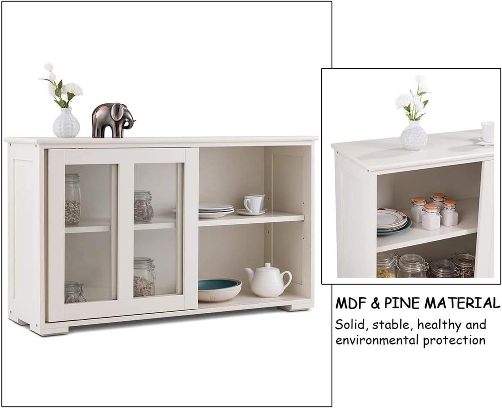 Kitchen Storage Cabinet Sideboard, Stackable Buffet W/Height-Adjustable Shelf &
