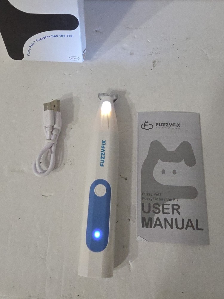 FuzzyFix Dog Paw Trimmer with LED Light - White/Blue