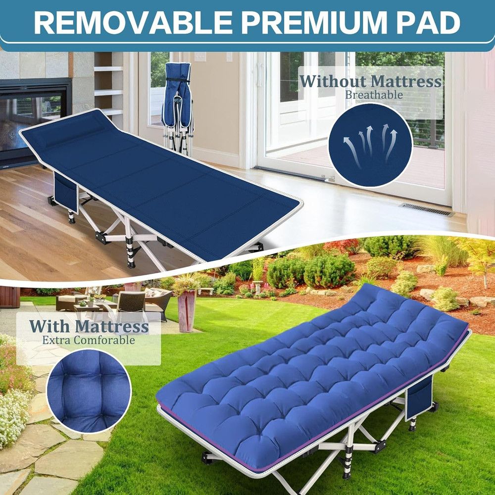 2 Pack Camping Cot with Mattress Comfortable Cot Bed Folding Cot Heavy Duty Cots