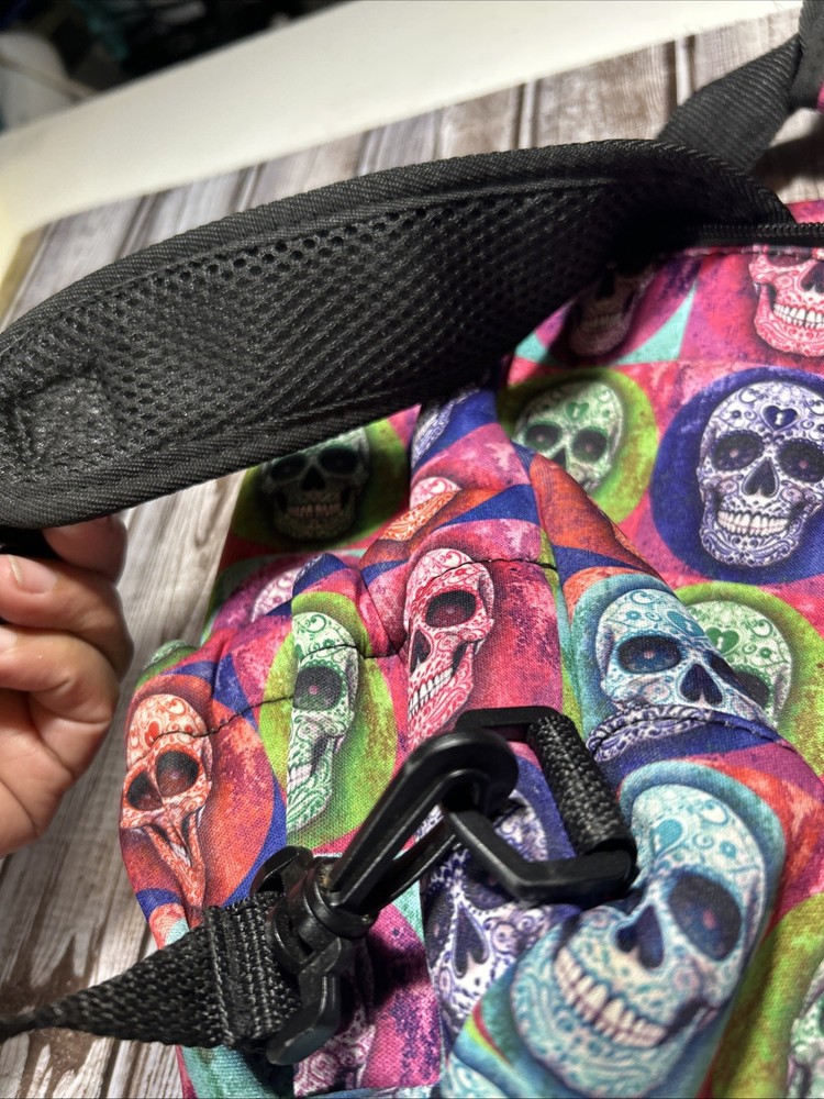 colorful sugar skull lunch bag backpack
