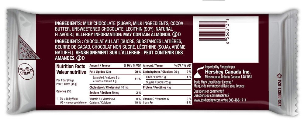 HERSHEY'S Chocolate Candy Bars, 36 Count, 1.72 kilograms