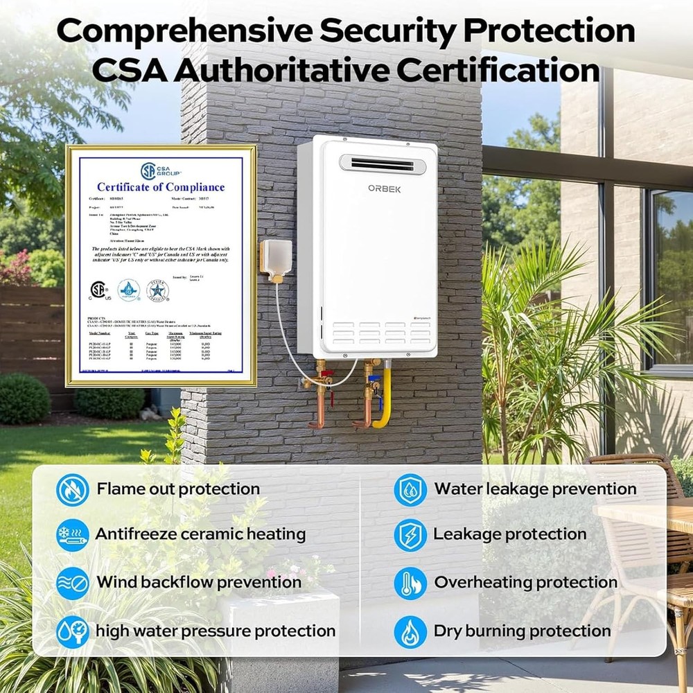ORBEK 120,000BTU On Demand Tankless Water Heater Propane Gas Outdoor 5.1 GPM