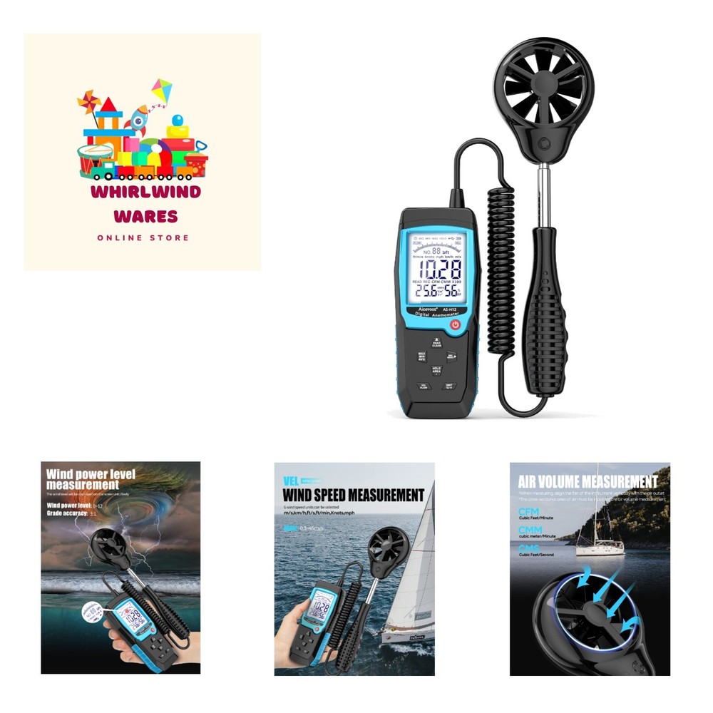 Professional H12 Digital Wind Speed Meter with Extended Sensor & Humidity Reader