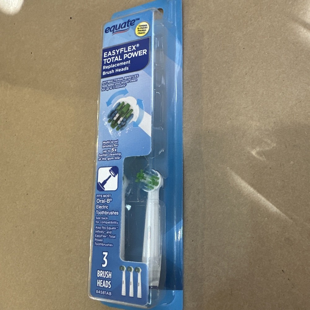 SEALED BOX Equate EasyFlex Total Power Replacement Toothbrush Heads 3-pack