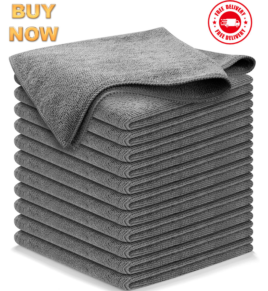 Microfiber Cleaning Cloth Grey - 12 Pcs (12.5"x12.5") - High Performance