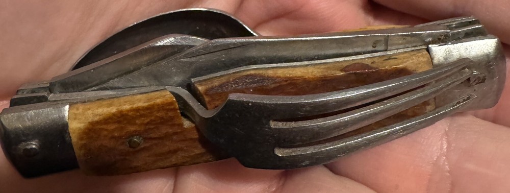 Vintage Survival Camp Knife Spoon Can Opener Fork Multi Tool