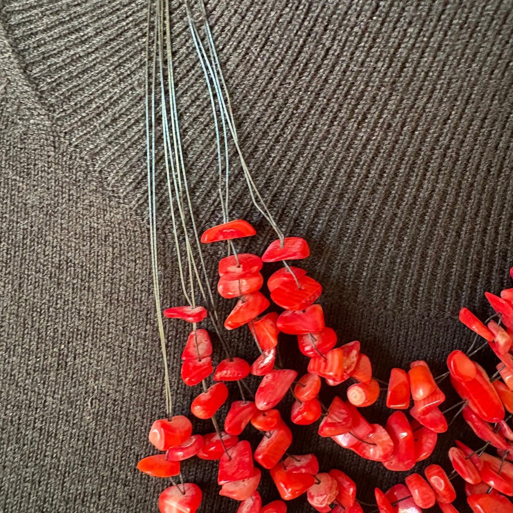 Handmade Multi Strand Red Bead Statement Necklace -- Made in England