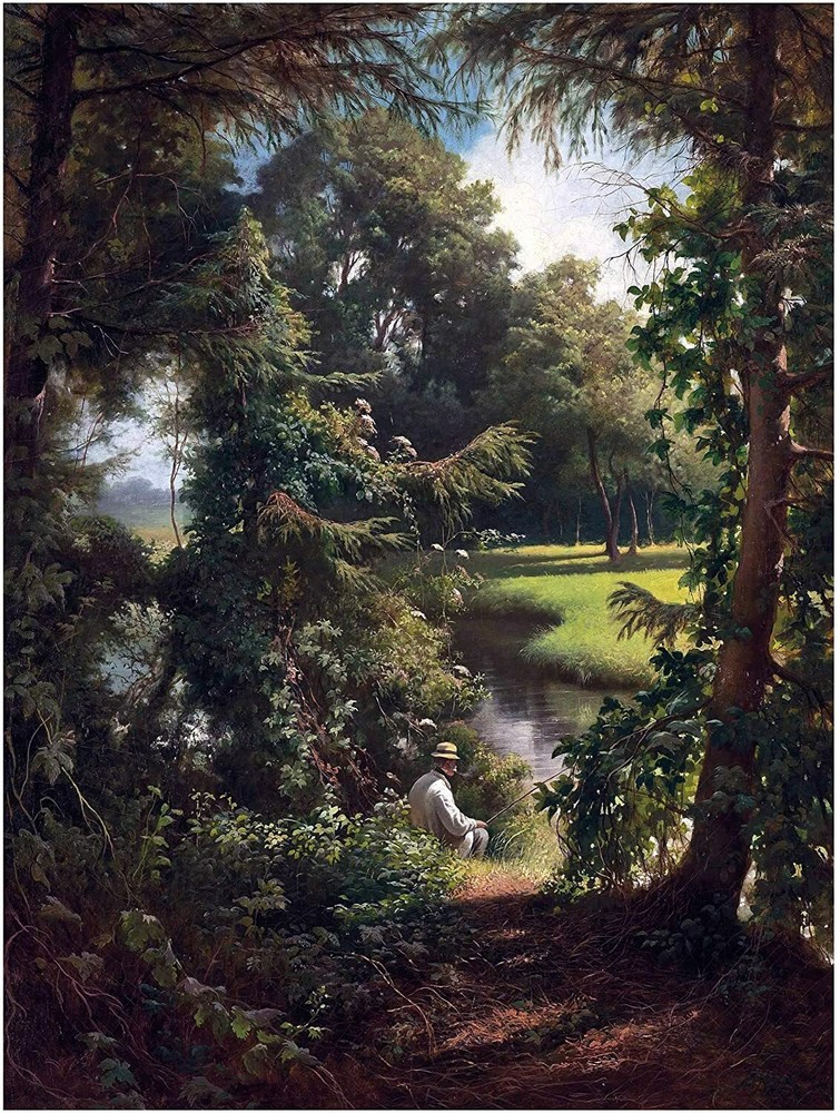 Forest Summer Fisherman H. Biva Tile Mural Kitchen Backsplash Marble Ceramic