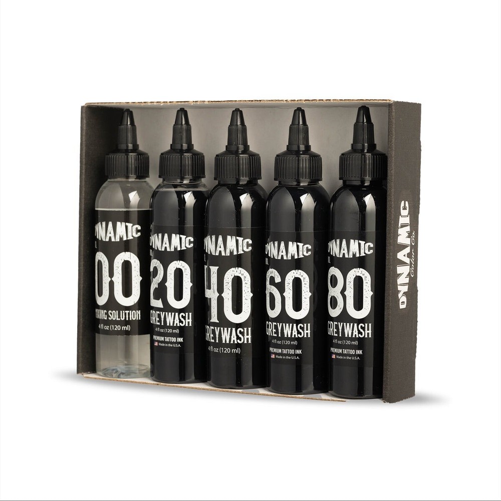 Dynamic Greywash Tattoo Ink - 4 oz. Bottle Set Mixing Solution Included.