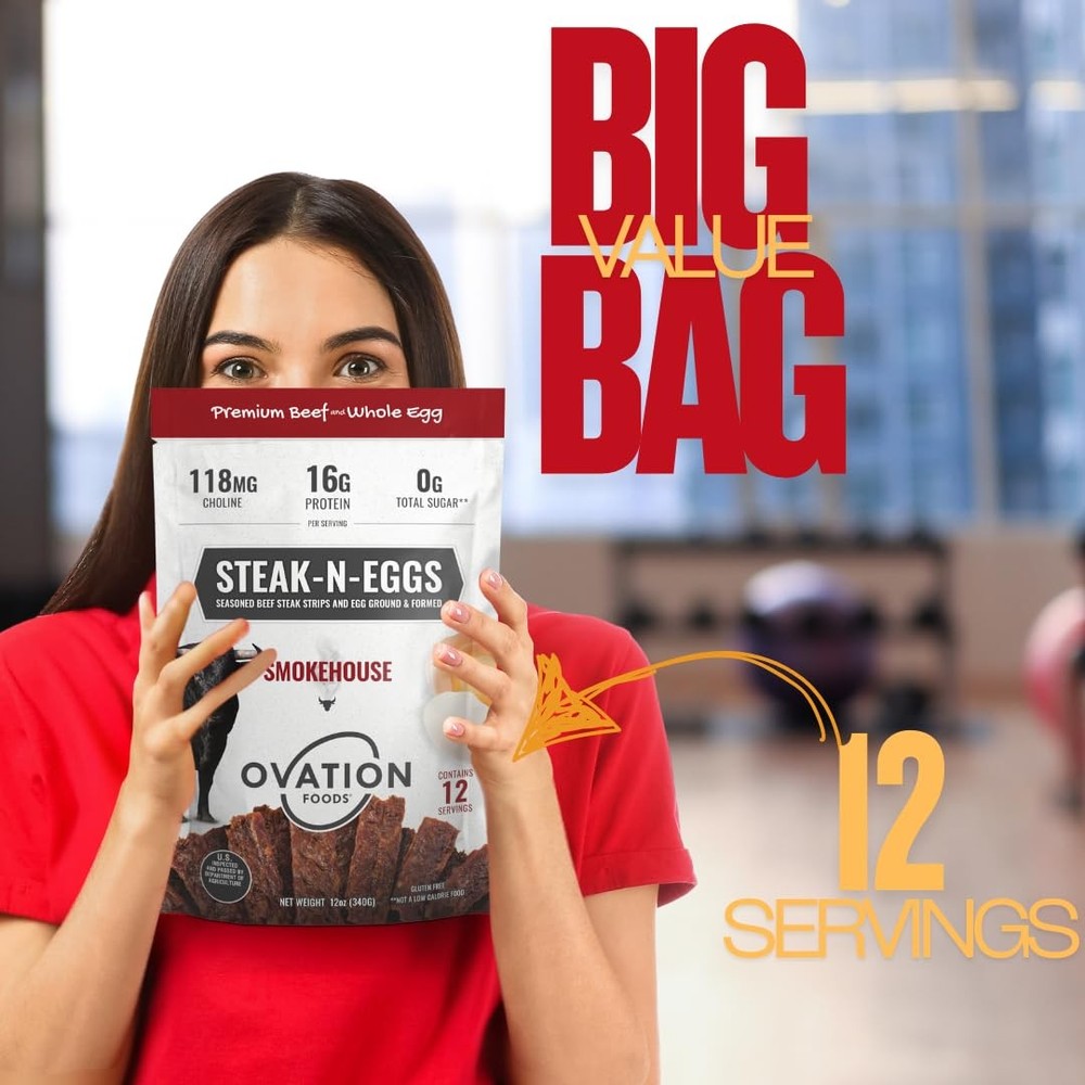 Steak-N-Eggs Beef Strips, Zero Sugar, High-Protein Jerky (26g premium protein...